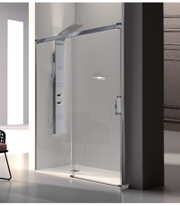 Resguardo de Duche painéi Fixo + porta Deslizante GLASÉ Prata Brilho