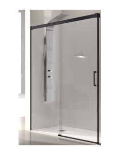 Resguardo de Duche painéi Fixo + porta Deslizante GLASÉ Preto Fosco