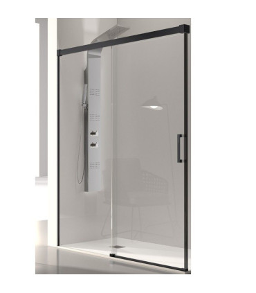 Resguardo de Duche painéi Fixo + porta Deslizante GLASÉ Preto Fosco