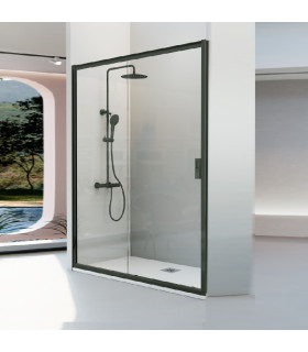Resguardo de Duche painéi Fixo + porta Deslizante SIENA Preto Fosco