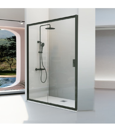 Resguardo de Duche painéi Fixo + porta Deslizante SIENA Preto Fosco