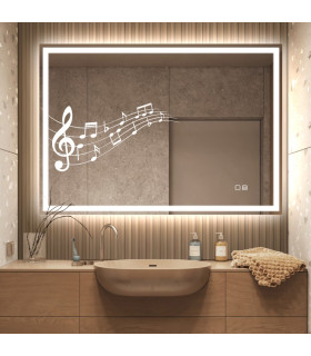 Espelho retangular com luz LED frontal e Bluetooth Minerva+